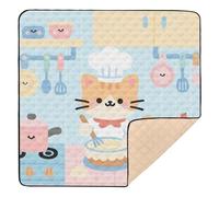 Cartoon Cute Cats Chef Blue Large Stylish Baby Activity Play Mat for Floor Washable Infant Play Mat for Babies Infants Toddlers, 50'' x 50''