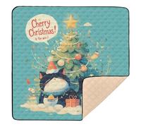 Cartoon Cute Cats Christmas Tree Cute Baby Gym & Activity Mat for Floor Non-Toxic Foldable Padded Baby Mat for Babies Infants Toddlers, 50'' x 50''