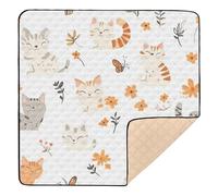 Cartoon Cute Cats Floral White Soft Thick Baby Gym & Activity Mat for Indoor Outdoor Non-Toxic Playroom Activity Mat for Babies Infants Toddlers, 50'' x 50''