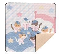 Cartoon Cute Cats Pyjama Party Large Non-Slip mat for Baby to Play on Floor for Floor Washable Foldable Baby Tummy time Play mat for Baby Kids Toddlers Infants, 50'' x 50''alfombra de juego