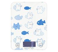 Cartoon Cute Cats White Fish bariatric Food Weight Scale 11lb/0.18oz, 5kg/5g gram Food Scale with 4 Unit for Dieting Baking Baking (Batteries not Included)