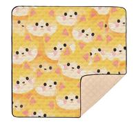 Cartoon Cute Cats Yellow Soft Thick Baby Gym & Activity Mat for Indoor Outdoor Water Resistant Tummy Time Mat for Baby Toddler Infant, 50'' x 50''