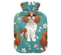 Cartoon Cute Cavalier King Spaniel Dogs Turquoise_2 Cute hot Water Bottle with Soft Cover, 2L hot Water Bags for Tummy Warmer, Sore Muscle, Bolsa para agua Caliente