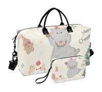 Cartoon Cute Christmas Bear Large Travel Bag Overnight Bag Sports Duffel Bags with Toiletry Bag for Yoga Foldable, Cartoon cute Christmas bear, One Size