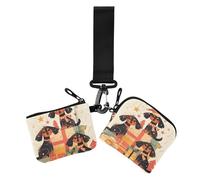 Cartoon Cute Christmas Dachshunds Dogs Dual Coin Purse Credit Card Holder Wallet Large Capacity ID Card Holders Protector with Keychain for Daily Use 2 Packs, cartoon cute Christmas dachshunds dogs