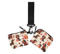 Cartoon Cute Christmas Dachshunds Dogs Women's Card Cases Change Holder Large Capacity Card Organizer Purse with Zipper Coin Pocket for Women 2 Pcs, cartoon cute Christmas dachshunds dogs, One Size