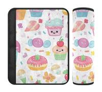 Cartoon Cute Color Ice Cream Dessert 2 Pack Car seat Strap Covers, More Comfort Driving, car seat Belt Cover for Most Cars Backpack Auto 10x7.7 in forro para cinturon de seguridad