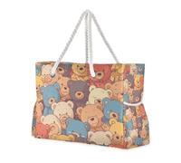 Cartoon Cute Colorful Bear Large Capacity Tote Bags for Travel with Side Pocketes Shoulder Weekender Overnight Good for Travel Pool Swim Beach Vacation Necessities