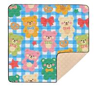 Cartoon Cute Colorful Bears Large Sturdy mat for Baby to Play on Floor for Indoor Outdoor Waterproof Foldable Padded Play Mat for Baby Toddler Infant, 50'' x 50''alfombras para jugar Bebes