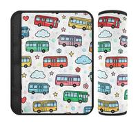 Cartoon Cute Colorful Bus car seat Shoulder Strap Covers,Stop seat Belt Cutting into Neck,carseat Belt Covers for Sedan Airplane Bag forro para cinturon de seguridad 2 pcs