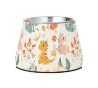 Cartoon Cute Colorful Dragon White Pets Food Bowls Elevated Stainless Steel Feeder Pets Bowl for Small Dogs Comfort Feeding