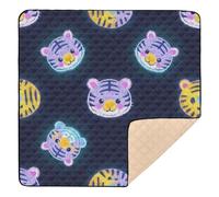 Cartoon Cute Colorful Fluorescent Neon Tigers Large Stylish Baby Activity Play Mat for Floor Lightweight Tummy Time Activity Mat for Baby Kids Toddlers Infants, 50'' x 50''