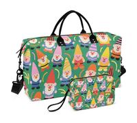 Cartoon Cute Colorful Gnome Decorative Shoulder Weekender Overnight Bag Gym Tote Bag with Adjustable Strap for Airplane Traveling 2 Pcs Set Bolsa de para Hombre