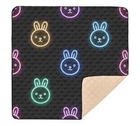 Cartoon Cute Colorful Neon Fluorescent Rabbit Large Stylish Baby Activity Play Mat for Indoor Outdoor Washable Tummy Time & Crawling Mat for Baby Kids Toddlers Infants, 50'' x 50''
