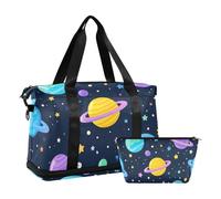 Cartoon Cute Colorful Planet Travel Tote Bag Carry On Tote Bag with Toiletry Bag for Travel Large Capacity, Cartoon cute colorful planet, One Size