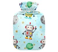 Cartoon Cute Colorful Robots Cute hot Water Bottle with Soft Cover, 2L hot Compress for Arthritis,Arthritis,Bolsa de calor para Dolor Menstrual