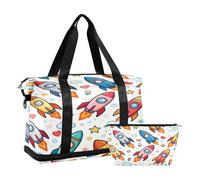 Cartoon Cute Colorful Rocketes 2 Pcs Set Duffel Bag Carry On Shoulder Weekend Tote with Adjustable Strap for Business Trips