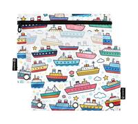 Cartoon Cute Colorful Ship Zipper Pencil pouching with Clear Window Large Pencil Bags in Assorted Colors 3 Ringing case School Class Office Organizers Multicolored 2 PCS