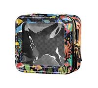 Cartoon Cute Colorful Underwater World Blue Whale Clear Makeup Bag Small Toiletry Bag with Zipper Mini Makeup Containers for Traveling