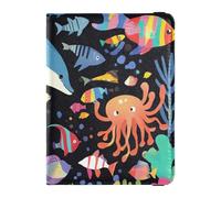 Cartoon Cute Colorful Underwater World Blue Whale Leather decorative passport book holder Vaccine Case Protector Cover Passport Holder Ultra Slim, Cartoon cute colorful underwater world blue whale,