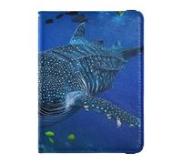 Cartoon Cute Colorful Underwater World Blue Whale Leather decorative passport holder for travel women Wallet Combo Card Holder Passport Case Lightweight, Cartoon cute colorful underwater world blue