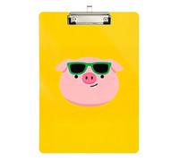 Cartoon Cute Cool Pig Yellow Waterproof clipboard Plastic for Teacher Nursing Size 9 x 12 Silver