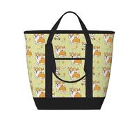 Cartoon Cute Corgi Dog Funny Insulated Cooler Bag, Large Cooler Tote Bags Insulated for Food, Insulated Grocery Shopping Bags with Zippered Top for Travel Picnic