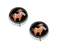 Cartoon Cute Cow Print Pill Box, Round Pill Organizer, 3 Compartment Small Pill Case for Purse & Pocket, Portable Medicine Box, Travel Pill Case