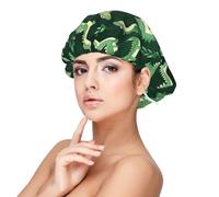 Cartoon Cute Crocodile Print Satin Silk Bonnet for Sleeping Women, Adjustable Double Layer Satin Hair Bonnet Night Sleep Cap for Curly Hair