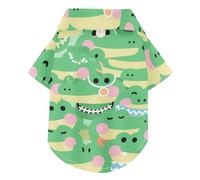 Cartoon Cute Crocodiles Green Summer Dog Shirts Collared Polo T-Shirts Button Up Lightweight and Breathable Pet Summer T-Shirts Puppy Sweatshirt Perfect for Everyday Wear, and Photoshoots