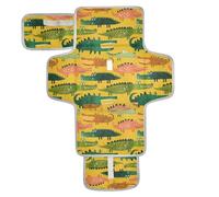 Cartoon Cute Crocodiles Yellow Green Reusable Baby Changing mat with Tissue Pocket Portable Changing pad for Baby with Built-in Pillow
