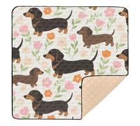 Cartoon Cute Dachshunds Dogs Flowers Soft Thick Foldable Baby Play mat for Indoor Outdoor One-Piece Foldable Padded Play Mat for Babies Infants Toddlers, 50'' x 50''alfombras para