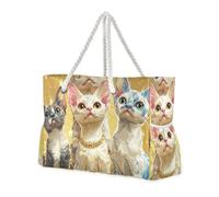 Cartoon Cute Devon Rex Cats Realistic Style Sandproof Sandproof Outdoor Tote with side pocketes Big Tote Bags with cup holders on the side