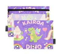 Cartoon Cute Dino Rainbow folders for Binder with Clear Window Large Pencil case Clear Window & Grommets 3 Ringing Binder School Class Office Organizers Multicolored 2 PCS