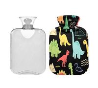 Cartoon Cute Dinosaur Stegosaurus Green Black hot Waterbottle with Soft Cover 2L Warm Compress for Neck and Shoulder Pain Relief Pain Relief Bolsa Caliente para Dolores musculares