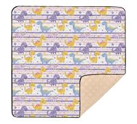 Cartoon Cute Dinosaurs Light Purple Stripes Cute Foldable Baby Play Mat for Floor Cozy Breathable Tummy Time & Crawling Mat for Babies Infants Toddlers, 50'' x 50''