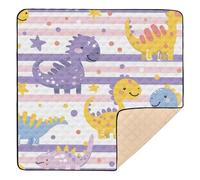 Cartoon Cute Dinosaurs Light Purple Stripes Large Stylish Baby Activity Play Mat for Floor Comfortable Foldable Tummy Time Activity Mat for Babies Infants Toddlers, 50'' x