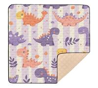 Cartoon Cute Dinosaurs Light Purple Stripes Large Stylish Baby Play mat Activity Gym for Indoor Outdoor Washable Foldable Baby Tummy time Play mat for Babies Infants Toddlers, 50'' x