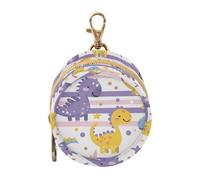 Cartoon Cute Dinosaurs Light Purple Stripes Newborned Girl Pacifier Holder Case with Zipper and Clip Cash Coin Purse, Neutral Baby Items