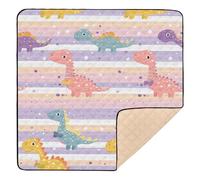 Cartoon Cute Dinosaurs Light Purple Stripes Soft Padded Baby Gym & Activity Mat for Floor Comfortable Foldable Padded Baby Mat for Baby Toddler Infant, 50'' x 50''alfombras para jugar