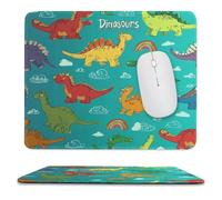 Cartoon Cute Dinosaurs Soft Stitched Edge Mouse Pad,Watercolor Funny Rainbow Clouds Wild Animal Dinosaurs Non-Slip Mousepad for Office,Home 25x30 cm