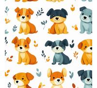 Cartoon Cute Dog Wallpaper Self-Adhesive 0.52×3 m Leaves Animal Pattern Matte Contact Paper Removable Thicken Waterproof Canvas Peel and Stick Wall Paper for Home Decoration Furniture Renovation