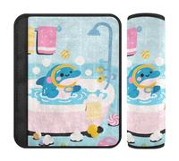 Cartoon Cute Dolphin Bath Blue 2 pcs car seat Strap Pads, More Comfort Driving, car Accessory for Backpack