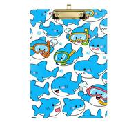 Cartoon Cute Dolphin Blue Acrylic clipboard Automotive Standard Letter A4 Size Plastic for 5th Grade Classroom Essentials for Teachers Gold 12x9in Tablas para escribir