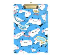 Cartoon Cute Dolphin Blue Acrylic Plastic clipboard with Design Standard Letter A4 Size Hard Board for Homework Pediatric Gold 12x9in Tablas para escribir