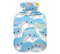 Cartoon Cute Dolphin Blue hot-Water Bottle with Soft Cover, 2L Warm Water Bottle for Bed for Neck Shoulder Warmer, Neck Shoulder Warmer, Bolsa de agua Caliente para el Dolor