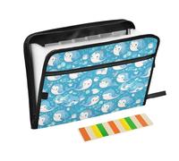 Cartoon Cute Dolphins Blue Accordion Folder 13 Pockets A4 Letter Size Folders with Pockets with Zipper Closure for Librarian Office Papers Organizer