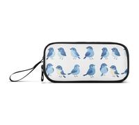 Cartoon Cute Eastern Bluebird Birds White Nylon Pencil Bags for Teen Large Capacity Pencil Case for Girls School Stationery for High School Kids