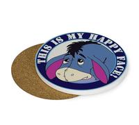 Cartoon Cute Eeyore Donkey, This Is My Happy Face!,Drinks Coffee-Tea Coaster. (Round Ceramic Coaster)