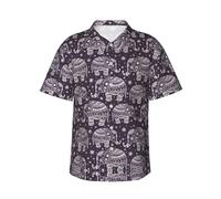 Cartoon Cute Elephant Men's Short Sleeve Hawaiian Shirt - Full Print Design, Ultra-Soft Polyester Fabric for Summer Style Black